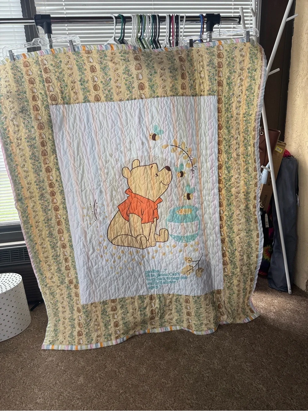 Winnie the Pooh honey pot and bees quilted blanket comforter 52” X 62”